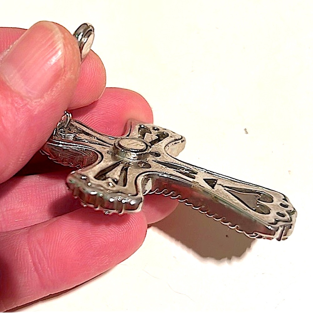 ✝️ GENUINE COWHIDE RHINESTONE STAINLESS STEEL CROSS CLIP SLIDE NECKLACE PENDANT - Picture 8 of 11